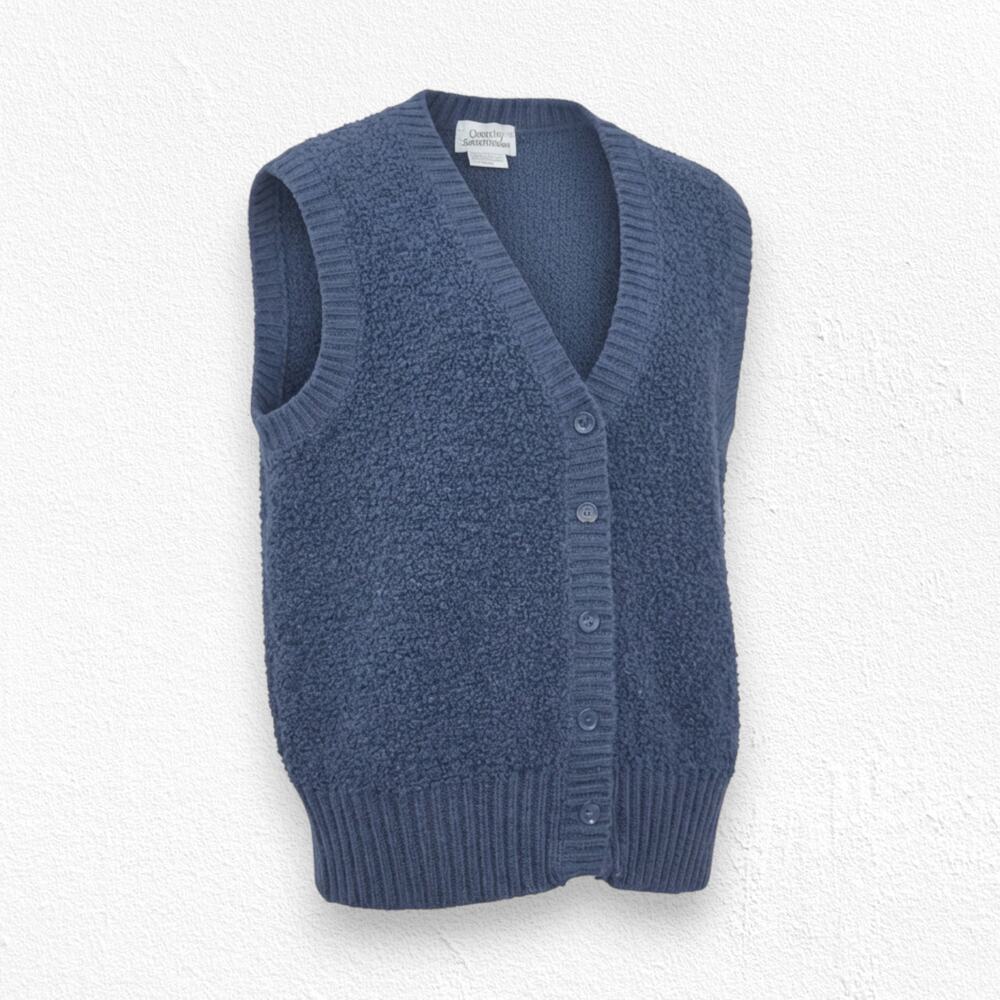 Vintage 70s Navy Blue Popcorn Knit Sweater Vest Country Suburbans Size Medium